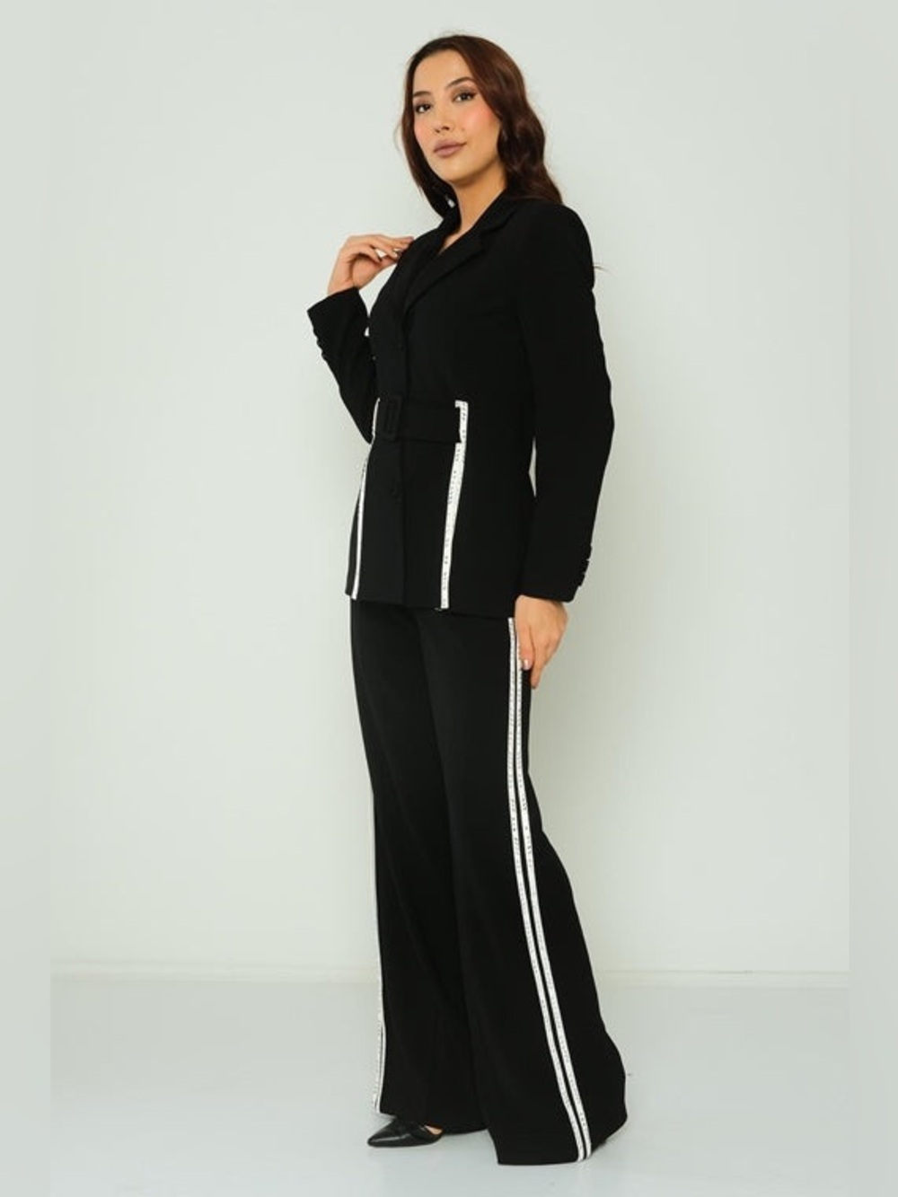 2-Piece Suit with Wide leg Stripe Pants - Women's